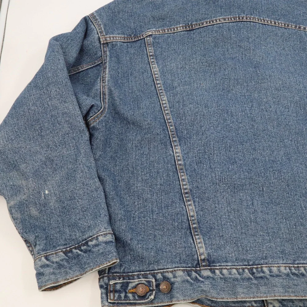 Levi's Denim Trucker Jacket Mens Large Blue Plaid Lined Made‎ in USA 70427